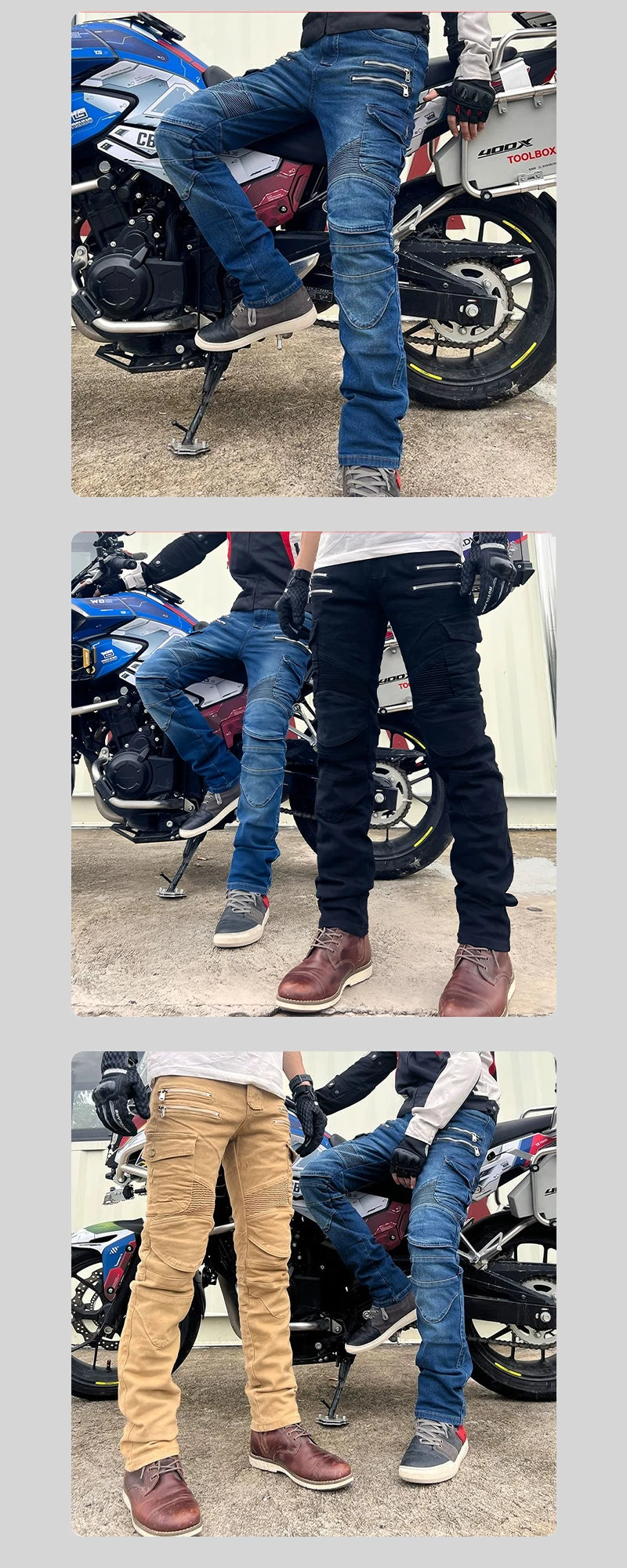 New Double Zipper Metal Style Motocross Moto Trousers Men For Woman Outdoor Riding Jeans With Protective Gear Motorcycle Pants