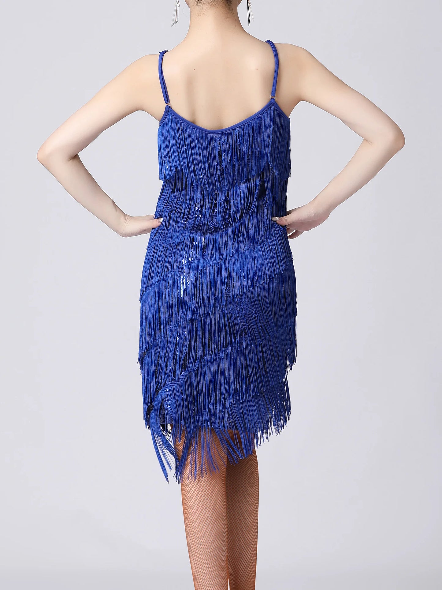 Women Salsa Latin Dance Dress Sequin Tassel Fringe Flapper Dress 1920s Gatsby Cocktail Dress Tango Ballroom Dancing Costume