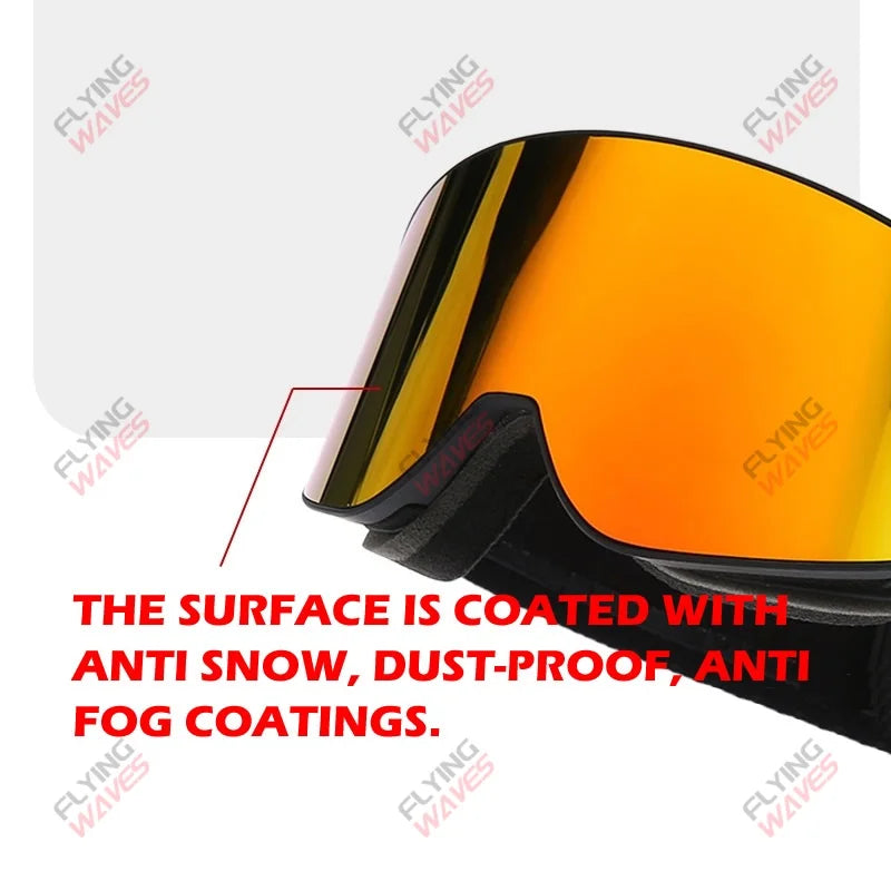 Kids Full REVO Coating OTG Ski Goggles Double-Layer Lens Anti-Fog Windproof UV Protection Snowboard Snow Glasses for Girls Boys