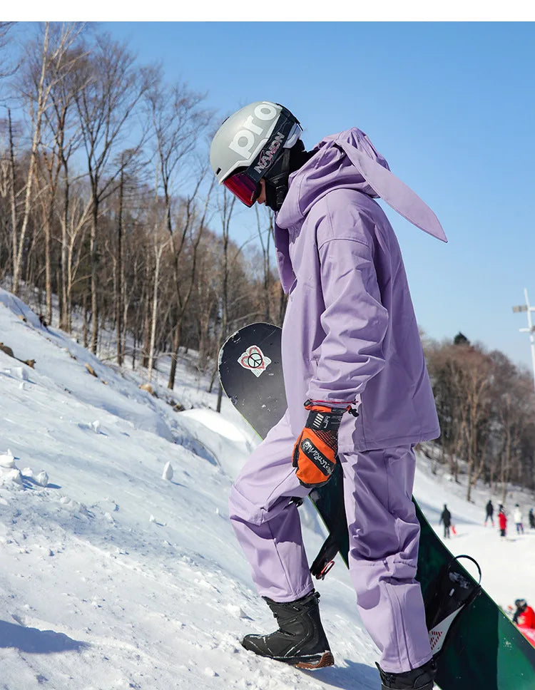 New Trendy Windproof And Warm Rabbit Ear Snow Clothes Men's And Women's Velvet Ski Clothes Set Couple Snow Clothes