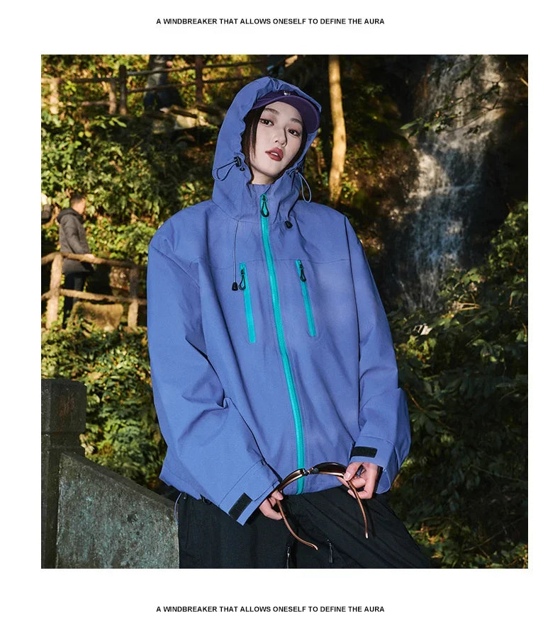 Gorpcore Waterproof Jacket Mens Couple's Ski Oversized Zipper Pocket Windbreaker Autumn High Quality Travel Camping Hooded Coats