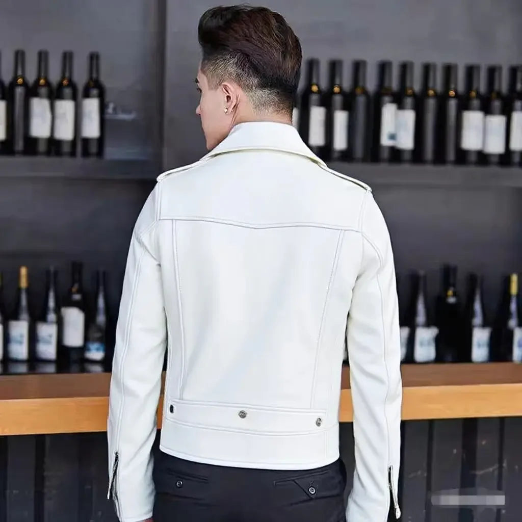 Men's Slim Fit PU Leather Jacket Fashionable Motorcycle Style Spring Autumn Korean Version Casual Outerwear Male Biker Coat