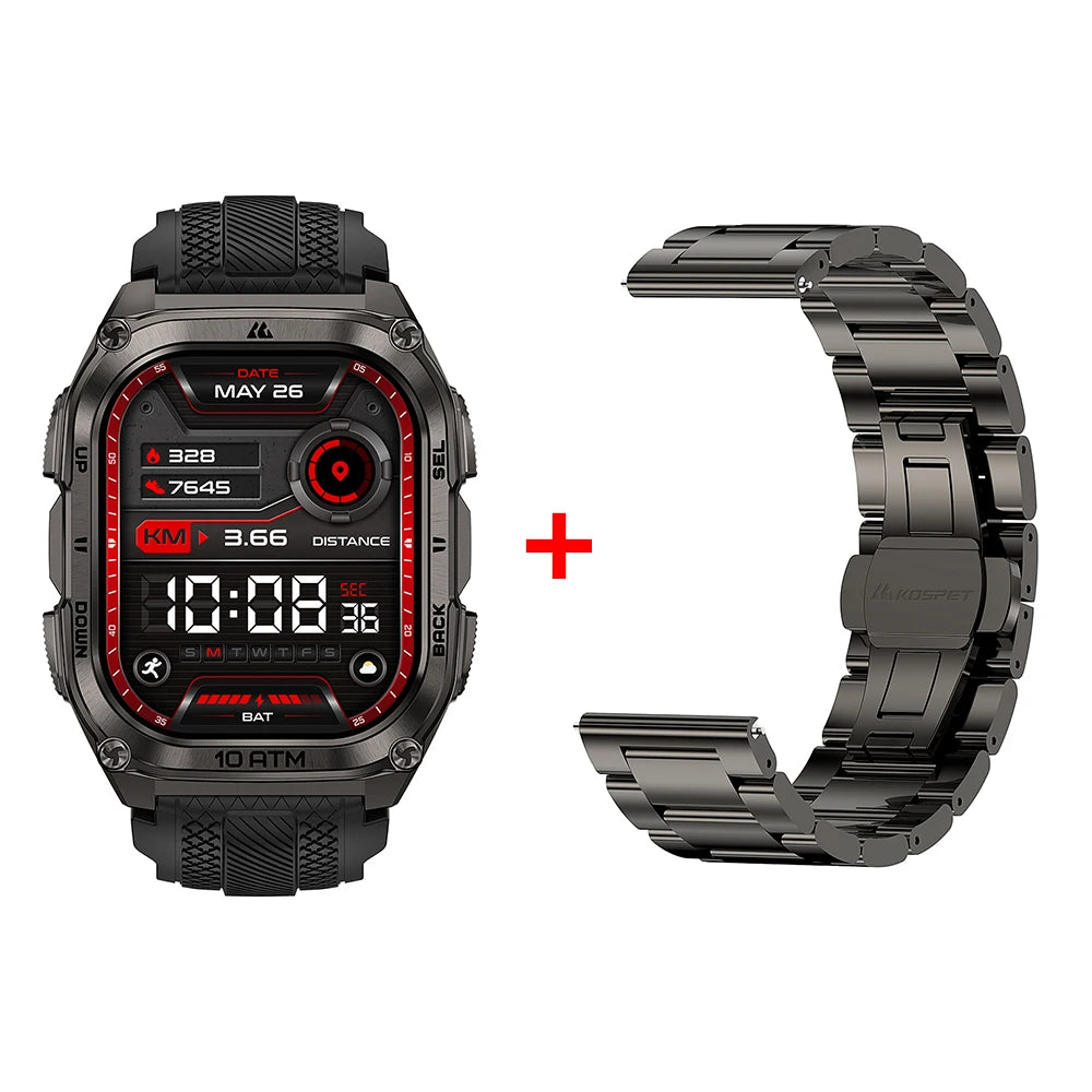 KOSPET Tank M4 Smart Watch for Men Stainless Steel 6-Sat GPS Offline Maps 100M Waterproof 24/7 Health Monitor for Android iOS