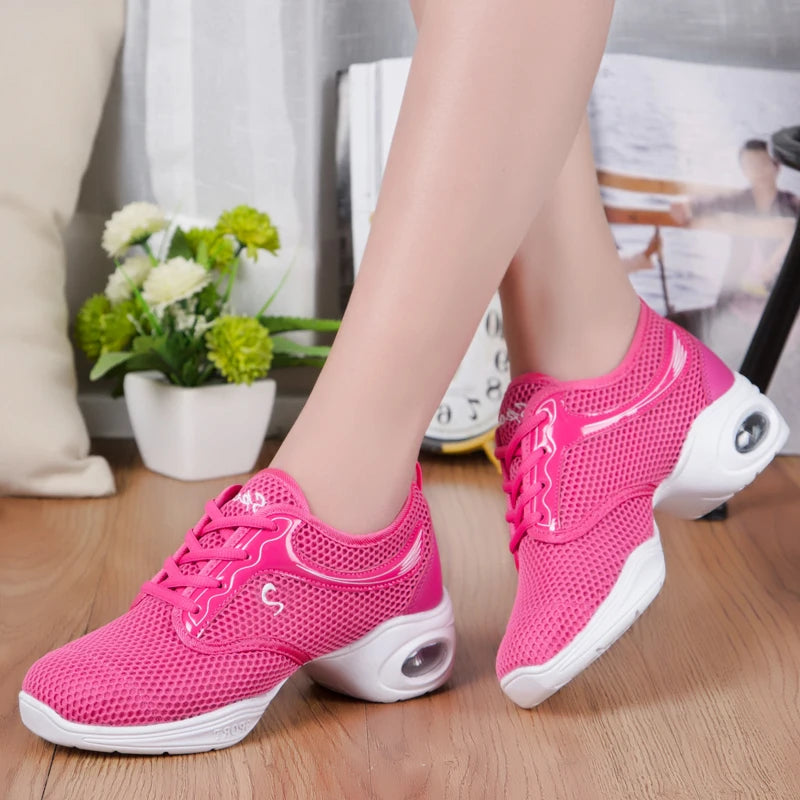 Breathable Dance Sneakers Woman Man Black Red Air Mesh Split-sole Square Dance Salsa Dancing Shoes Girls Ladies Sports Shoes