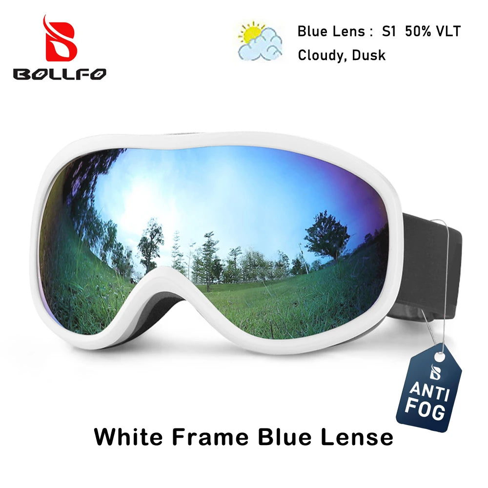BOLLFO Snowboard Goggles Dual Lens Anti-Fog UV400 Ski Goggles for Men Women TPU OTG Skiing Snowmobile Glasses for Adult Youth