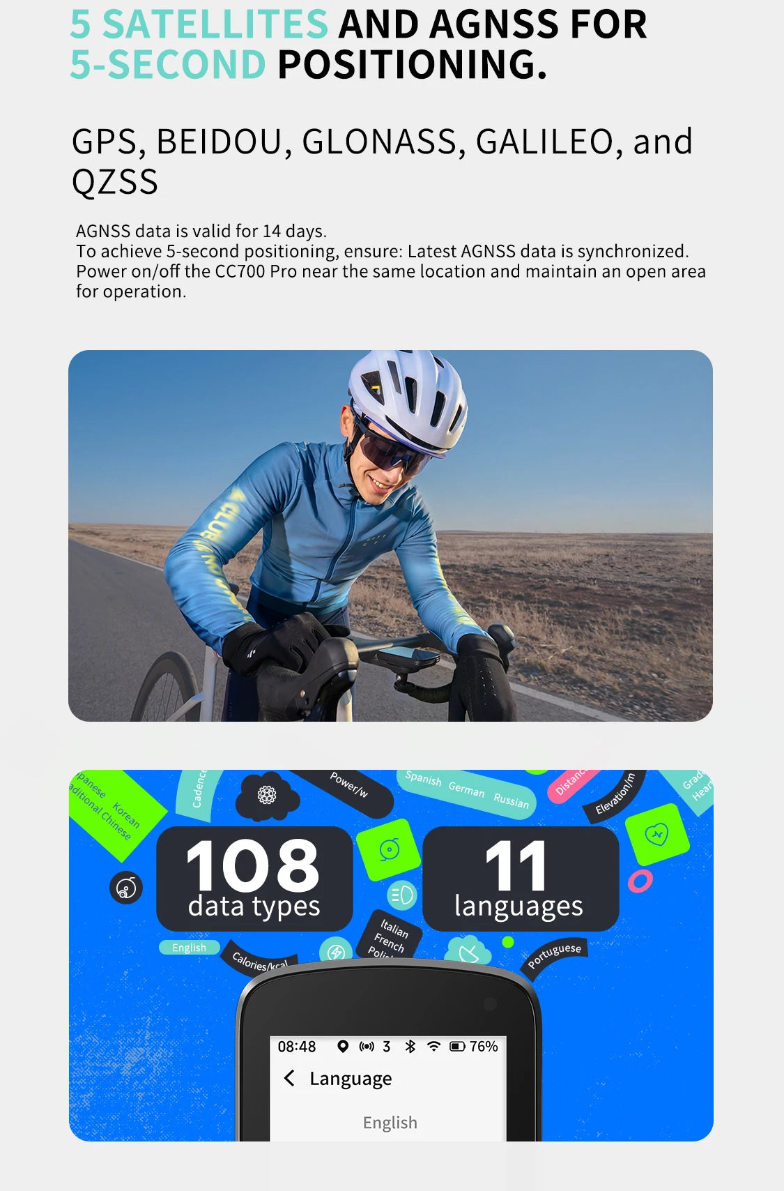 GEOID CC700 Pro Bicycle Computer GPS 2.8-Inch Touchscreen Bike Speedometer Global Map Navigation Cycling Odometer for Strava