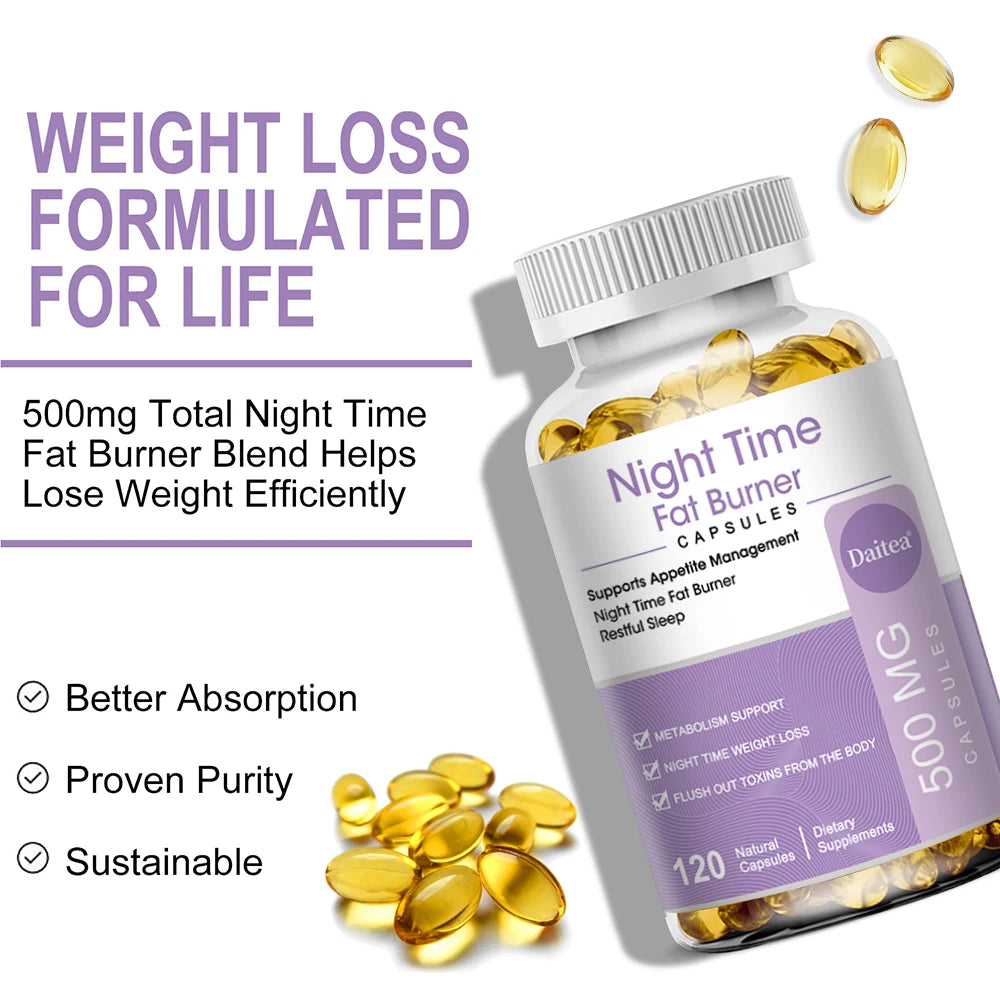 Nighttime Fat Burner, Boosts Metabolism, Weight Management, Improves Sleep - 500 Mg Serving, 120 Capsules