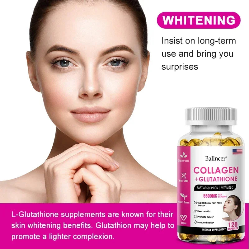 Balincer 5500mg Hydrolyzed Collagen 2200mg Glutathione 1300mg Biotin MSM and Vitamin C B6 B3 Capsule Nutritional Supplement