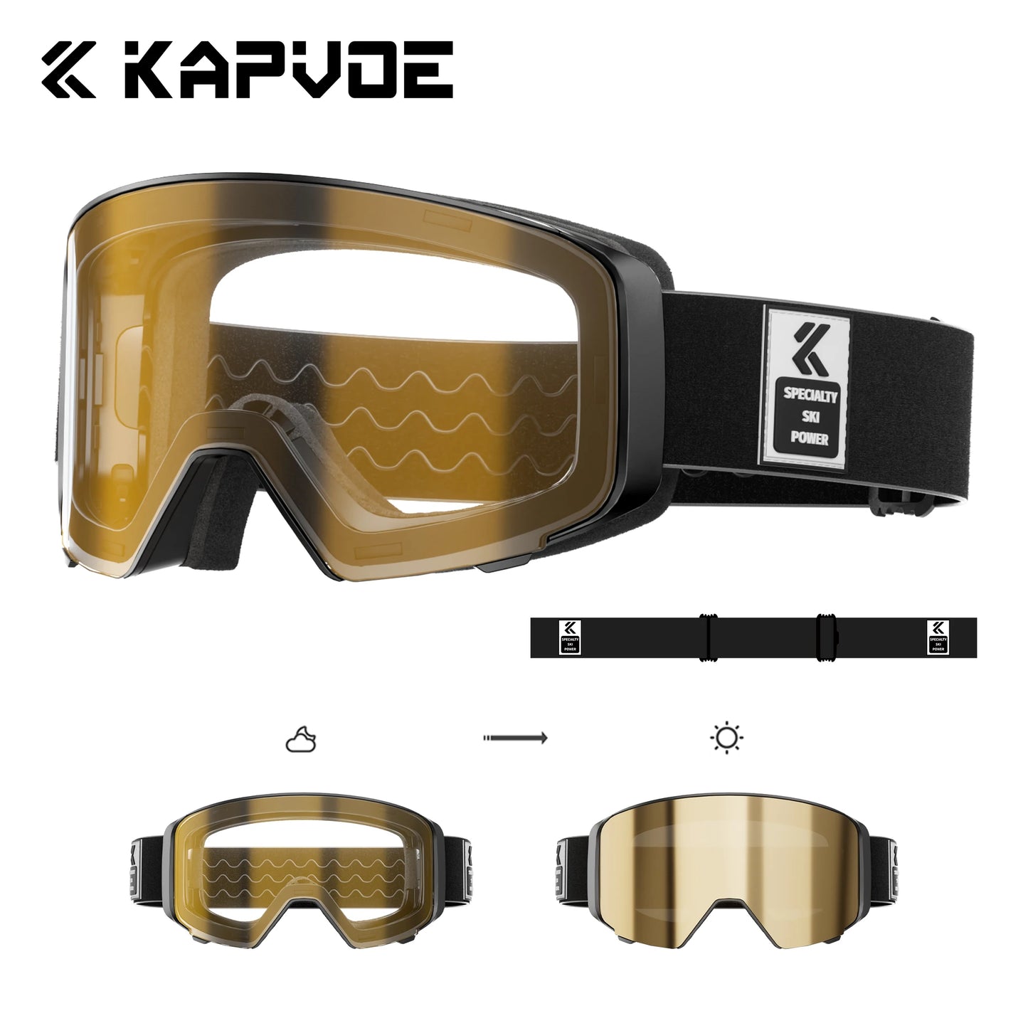 KAPVOE Outdoor Photochromic Ski Goggles Winter Snow Sports for Unisex Snow Glasses UV400 Anti-fog Magnetic Snowboard Glasses