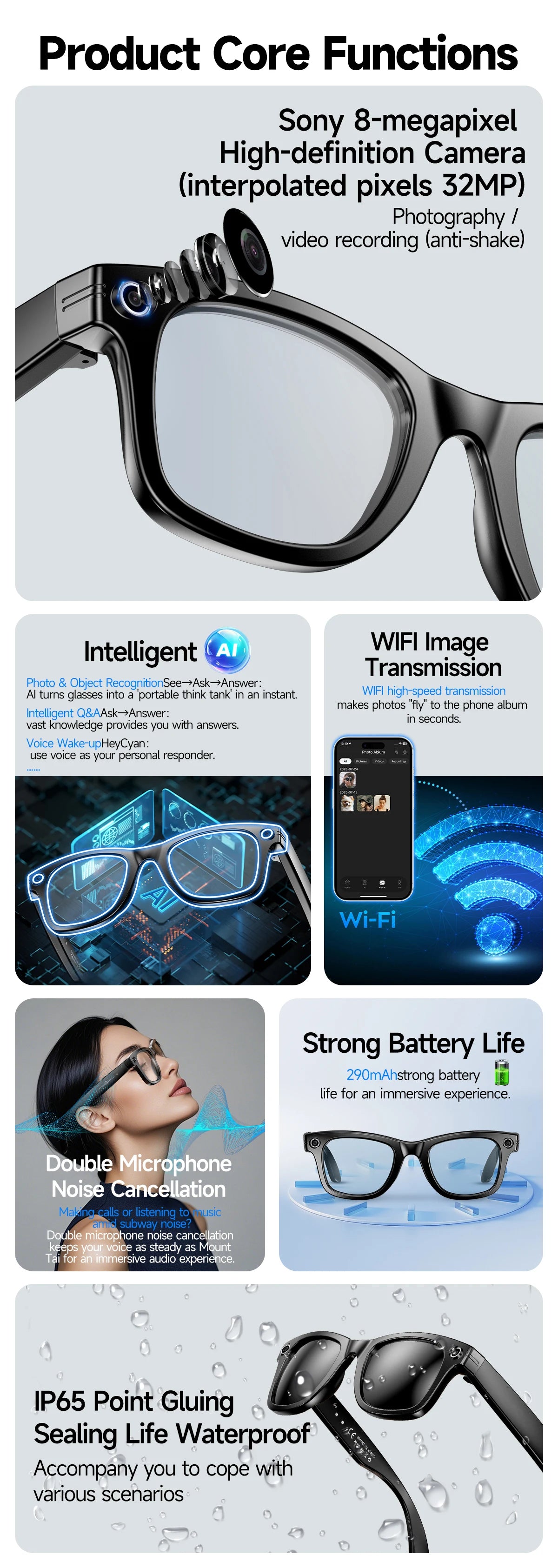 Tavyu Smart Glasses HD 8K Photochromic Lens Bluetooth Call WIFI Transmission Music Translate Video Recording Camera Glasses Men