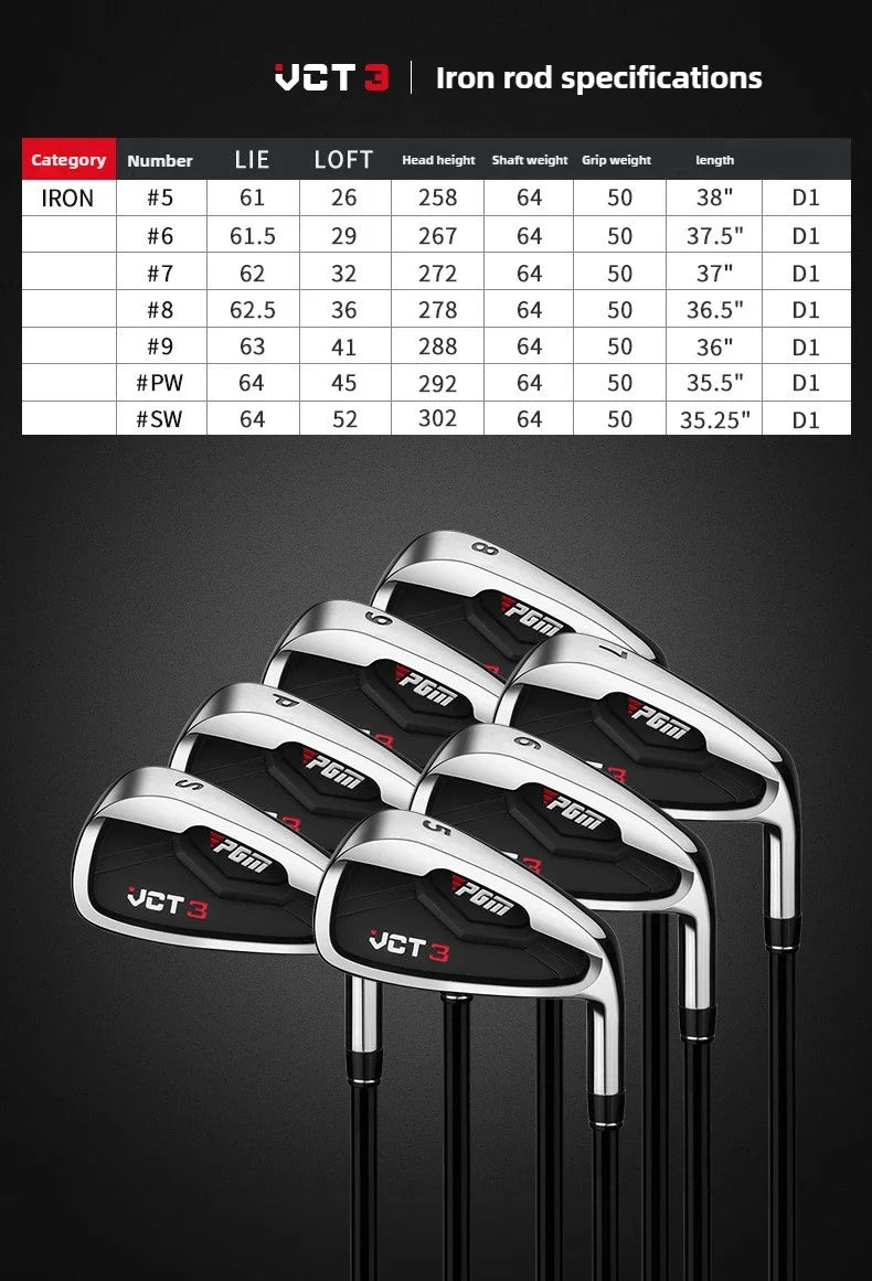 PGM Golf Clubs Men 5/6/7/8/9/P/S Irons Stainless Steel Golf Beginner's Club TIG031