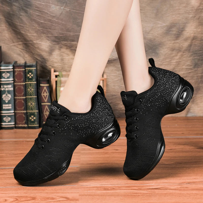 Breathable Dance Sneakers Woman Man Black Red Air Mesh Split-sole Square Dance Salsa Dancing Shoes Girls Ladies Sports Shoes