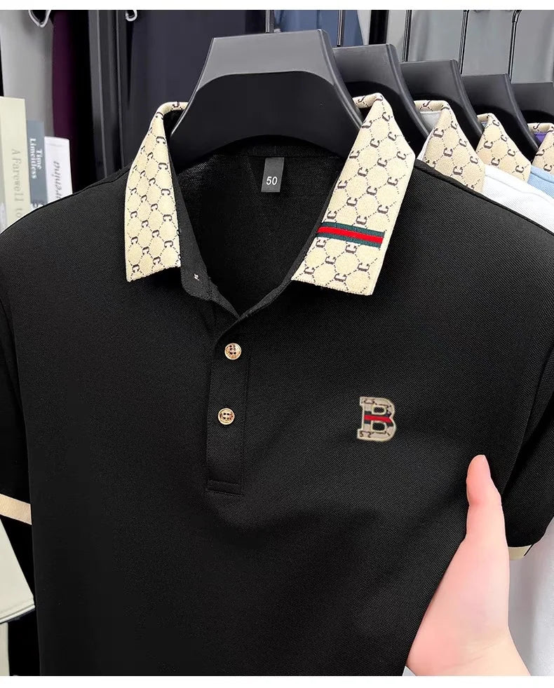 Advanced letter embroidery short sleeve polo shirt light luxury brand business leisure summer men's T-shirt fashion lapel top