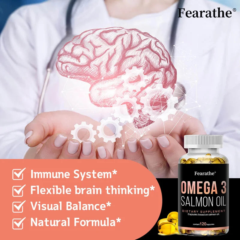 Omega 3 Fish Oil - Pure Salmon Oil, Heart & Brain Health Dietary Supplement - Rich in EPA & DHA