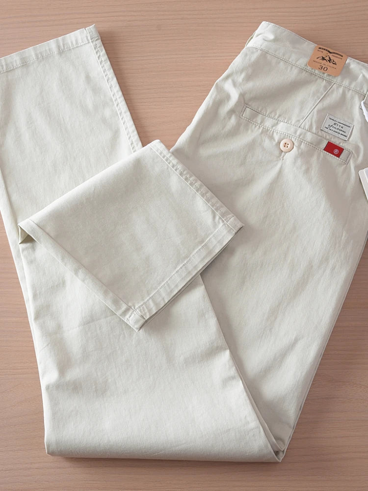 2025 Summer New American Retro Thin Micro Elasticity Casual Pants Men's Simple 97% Cotton Slim CHINO Business Straight Trousers