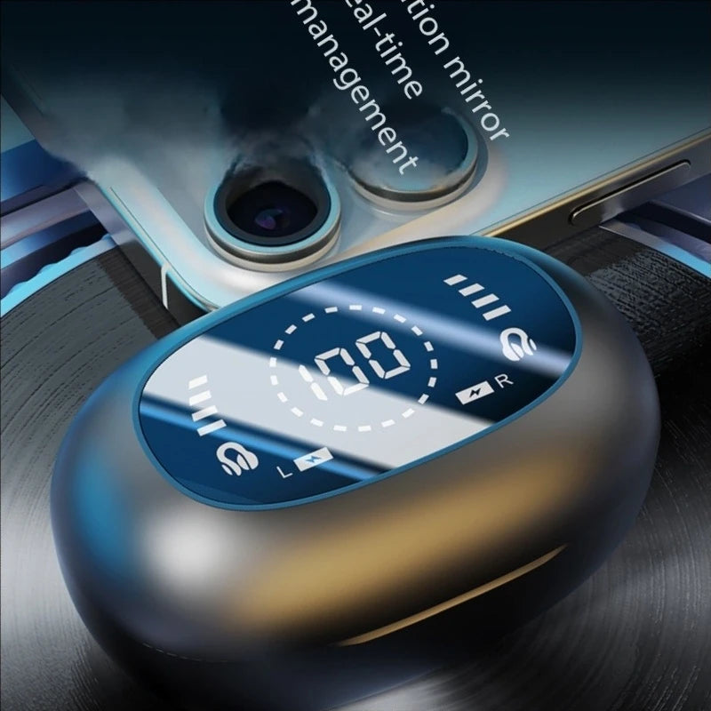 New Mirror-Style Digital Display Soft Silicone Ear Clip Wireless Bluetooth Headphones with Noise Reduction, High-Definition, and Lossless for Sports