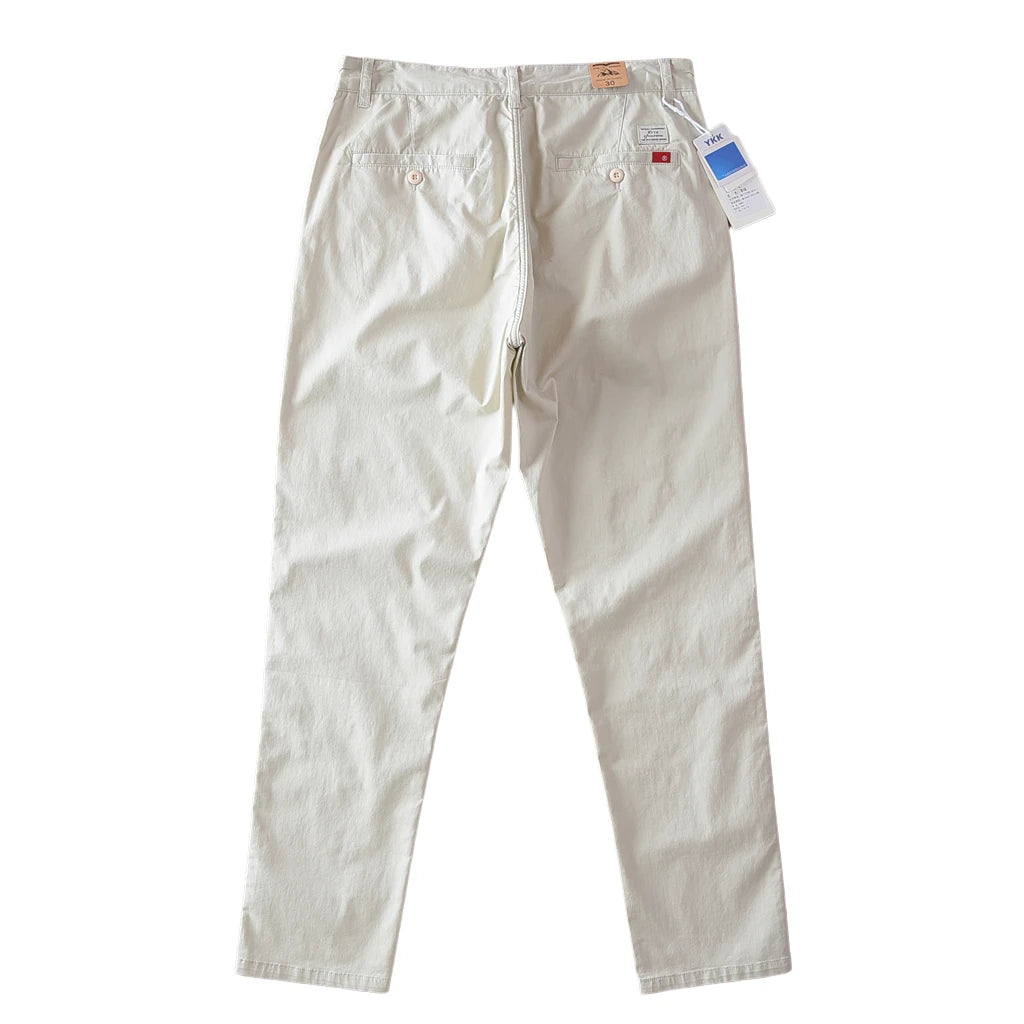 2025 Summer New American Retro Thin Micro Elasticity Casual Pants Men's Simple 97% Cotton Slim CHINO Business Straight Trousers