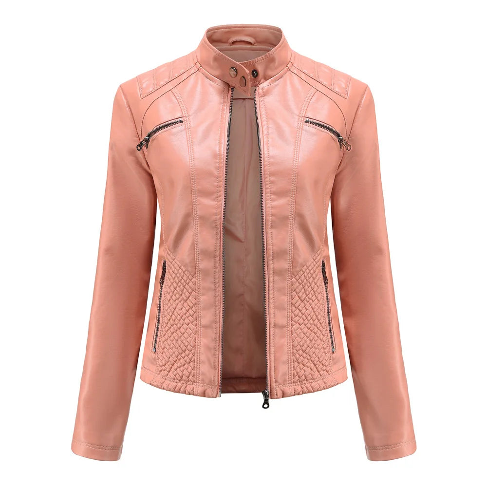 2026 New Lavender Purple Women's Long Sleeve PU Jacket, Fashion Motorcycle Leather Jackets, Red Coat, Black Outerwear.