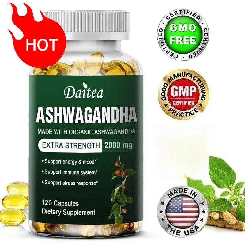 Daitea Organic Ashwagandha Extract Capsules 2000mg for Mood, Sleep, Energy Support - Antioxidant Supplement