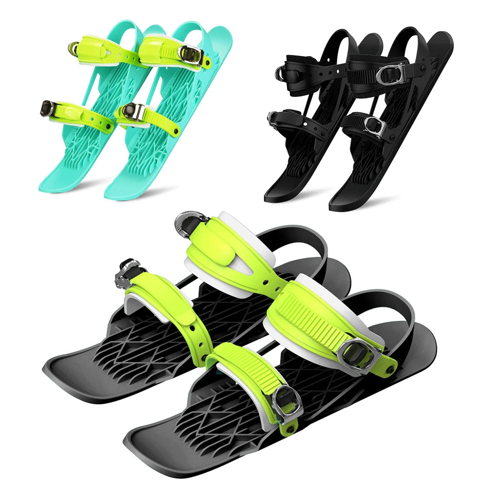 1 Pair Snow Skates for Adults, Mini Short Skiboard Snowblades with Adjustable Bindings, Portable Snow Skiing Boarding Shoes Men