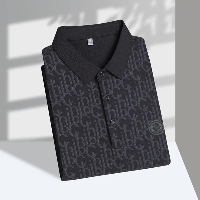 New Men's Business Casual Short Sleeved Shirt with Badge Solid Color Polo Shirt Fashionable Breathable Comfortable Versatile Top
