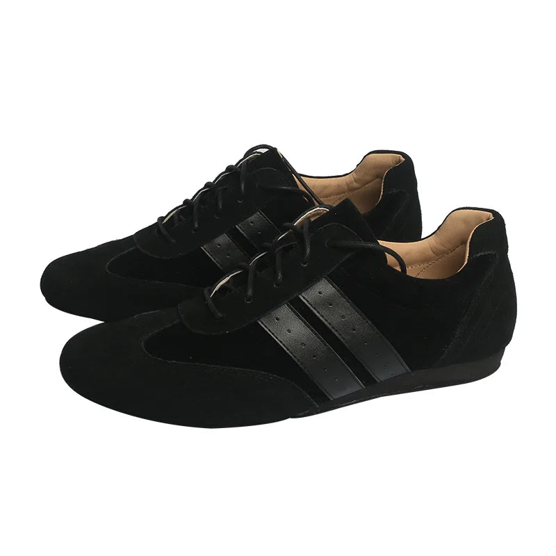 Venus lure Lightweight Dance Sneakers Men Leather Black Suede Sole Unisex Dance Shoes Practice Indoor Shoes for Dancing
