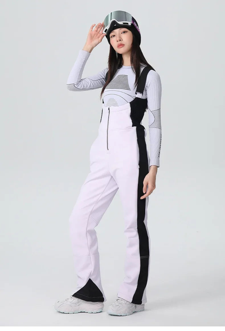 25-26 New Women's Ski Bibi Pants Waterproof Windproof Stretchy Anti-wear Solid Zipper Slim Resilient Outdoor Warm in Winter