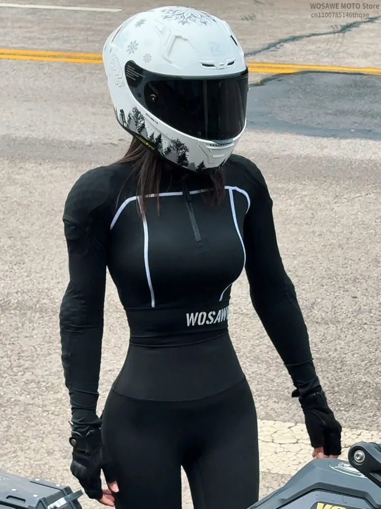 WOSAWE CE Level 1/2 Motorcycle Soft Armor Jacket Pants Set Women Biker Street Riding Clothing Sexy Fit Hip Lifting Training Wear