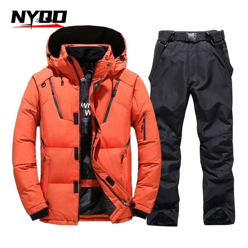 New Thermal Winter Skiing Down Jacket Ski Suit Men Snowboard Bibs Pants Warm Set Male Snowmobile Clothing for Wear Overalls