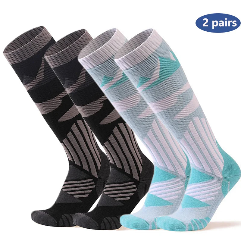 YANBIGUO 2 Pairs Thicken Ski Socks,Thermal Warm Winter Knee-High Snowboarding Skiing Sock for Hiking,Cycling,Snow,Snowboarding