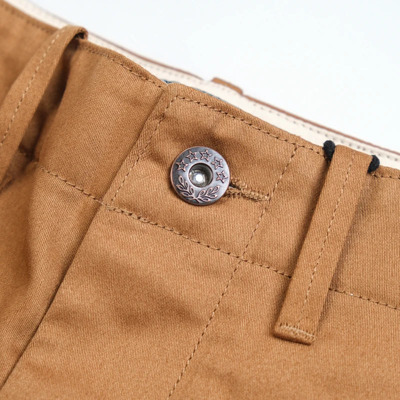 High Waist Wide Leg Khaki Pants American Retro Military Sle Chino Cuffed Double Silk Luster Straight Leg Workwear Trousers