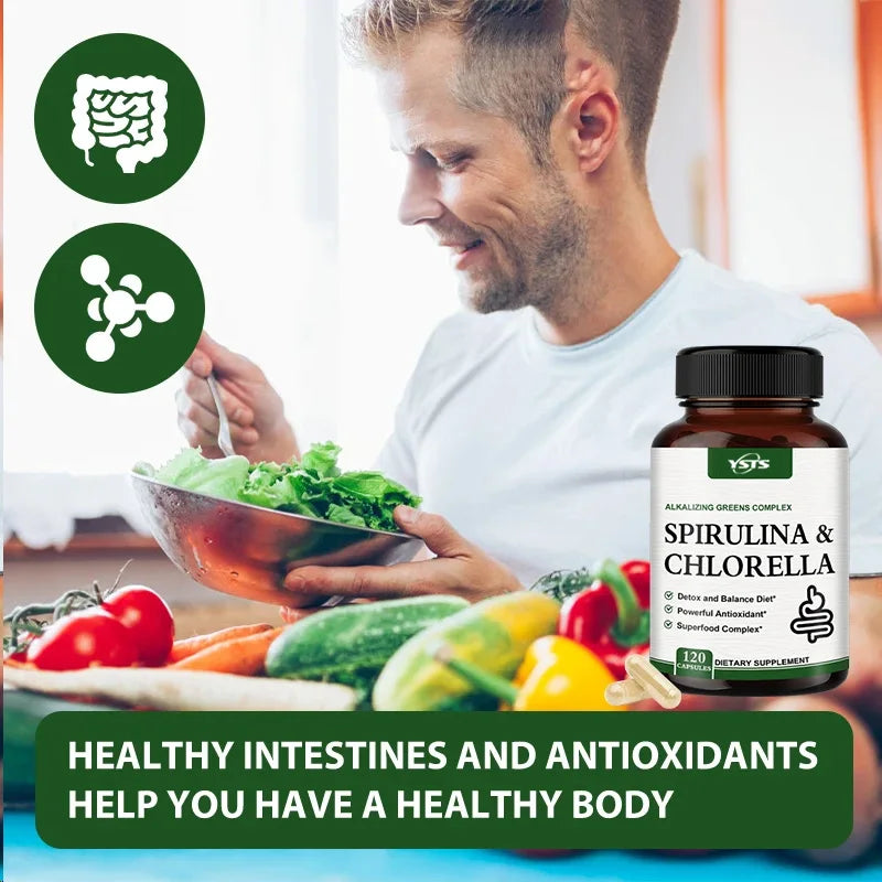 Spirulina Chlorella Supplement - Supports Liver, Kidney And Intestinal Detoxification, Energy, Digestion, Antioxidant