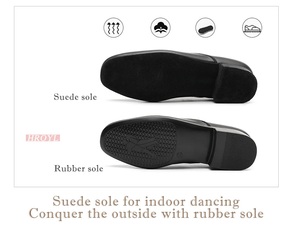 HROYL Ballroom Dance Shoes For Men Bigger Size Tango Latin Dancing Shoes PU/Genuine Leather Dance Shoes Low Heel Latin Shoes
