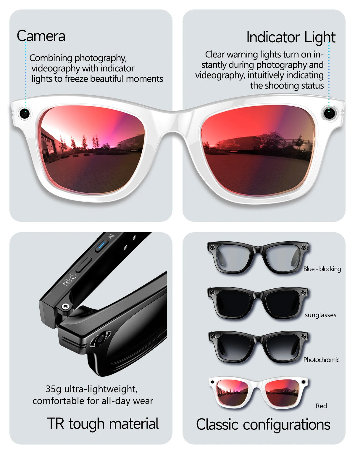 Tavyu Smart Glasses HD 8K Photochromic Lens Bluetooth Call WIFI Transmission Music Translate Video Recording Camera Glasses Men
