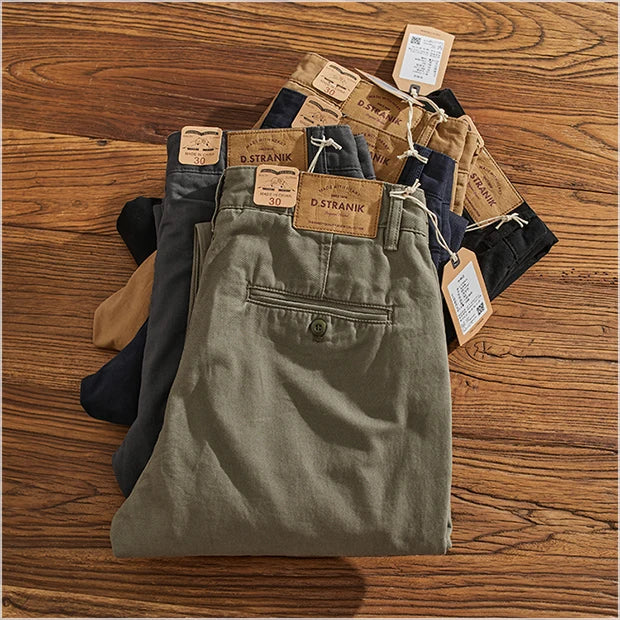 American Retro Workwear Pants Men's Heavyweight Chino Casual Straight Leg Tapered Versatile Cotton Urban Faion Trousers