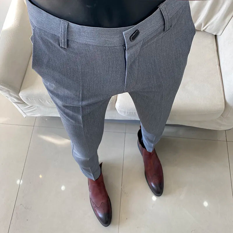 Spring 2025 Mens Casual Slim Fit Dress Pants Streetwear Suit Pants Men High Quality Office Pants All Match ankle Length Trousers