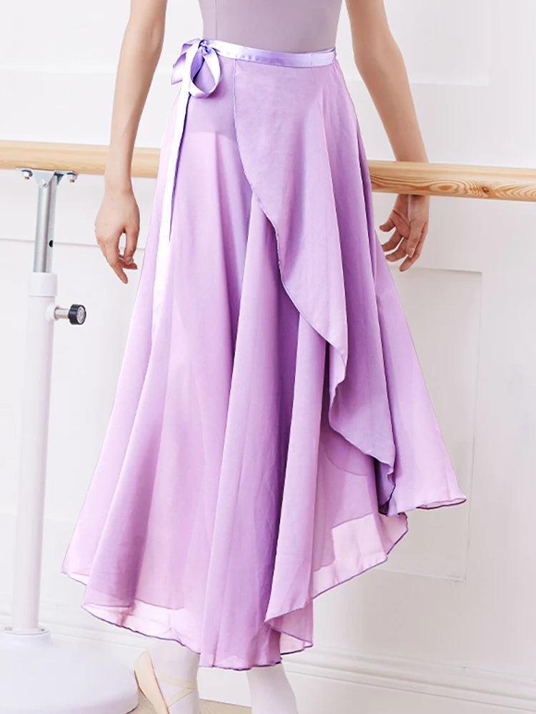 Adults Women Ballet Dance Skirts Long Chiffon Dance Skirts Lyrical Soft Ballet Dress Black Burgundy Translucent Dance Costumes