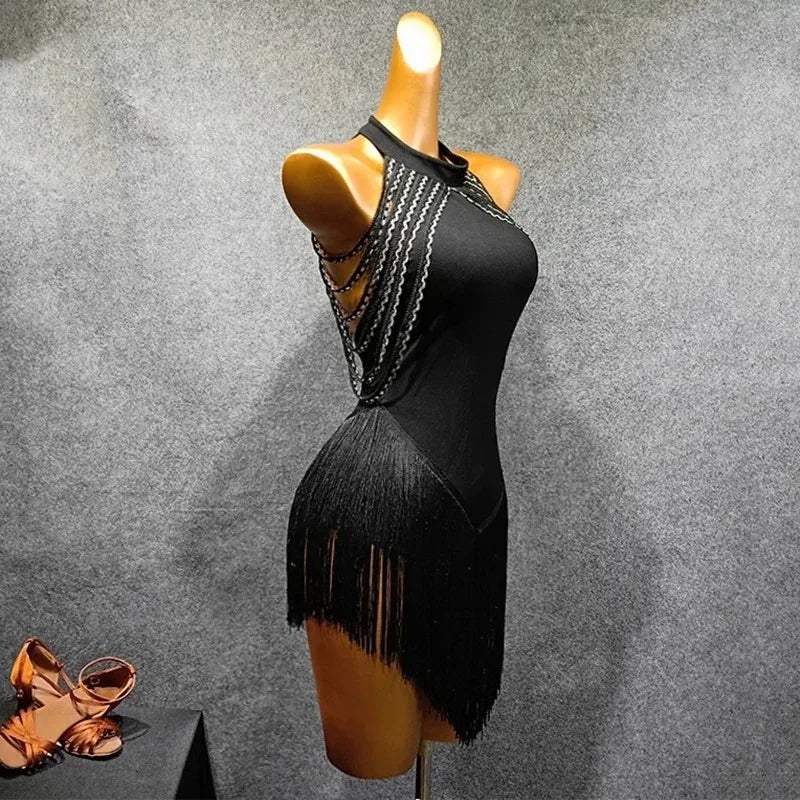 Sexy Latin Dance Dress Women Latina Salsa Latin Dance Competition Dresses Fringe Tassels Hem Backless