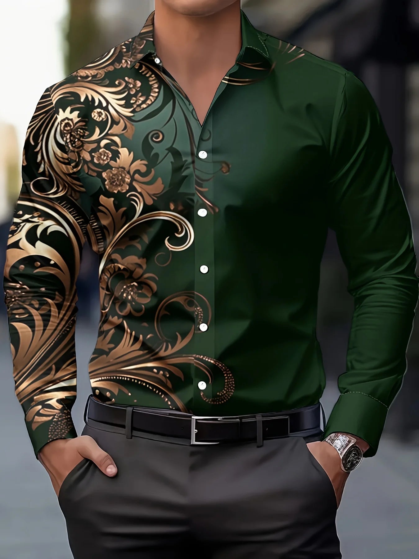 Men'S Stylish Red Floral Print Dress Shirt - Casual Long Sleeve Button-Up Design Spring Fashion Shirt Floral Print Shirt