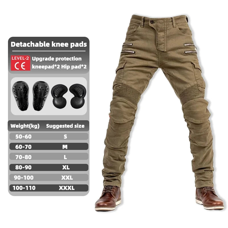 New Double Zipper Metal Style Motocross Trousers Men For Woman Outdoor elasticity Riding Jeans Protective Gear Motorcycle Pants