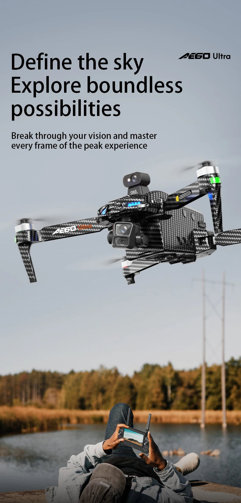AE60 Ultra GPS Drone Profesional 8K HD Camera 3-axis gimbal Aerial Photography 12KM Obstacle Avoidance FPV Airdrop Fishing Drone