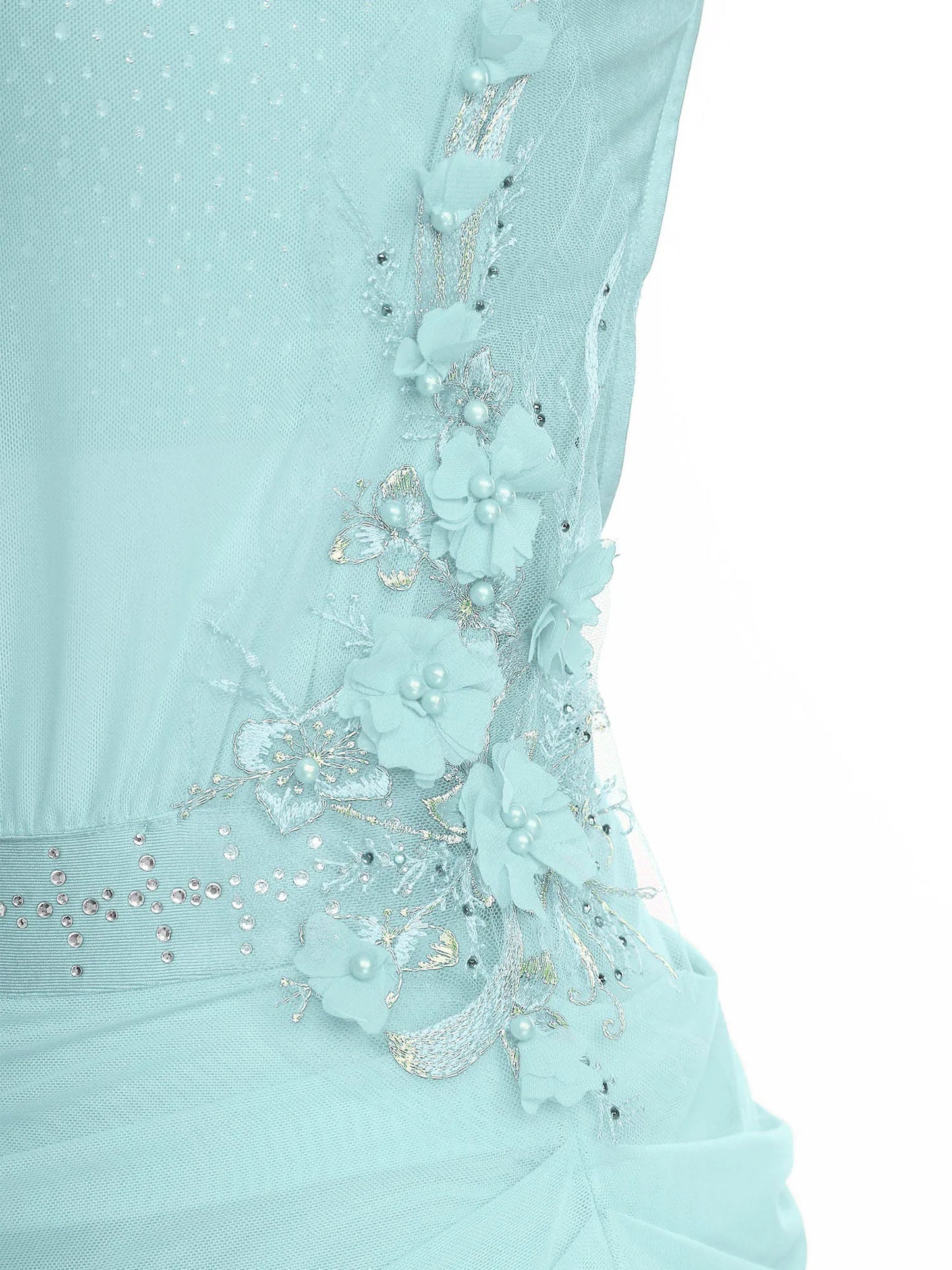 Women Lyrical Dance Dress Ballet Figure Skating Gymnastics Stage Performance Costume Sleeveless Rhinestones Applique Leotards