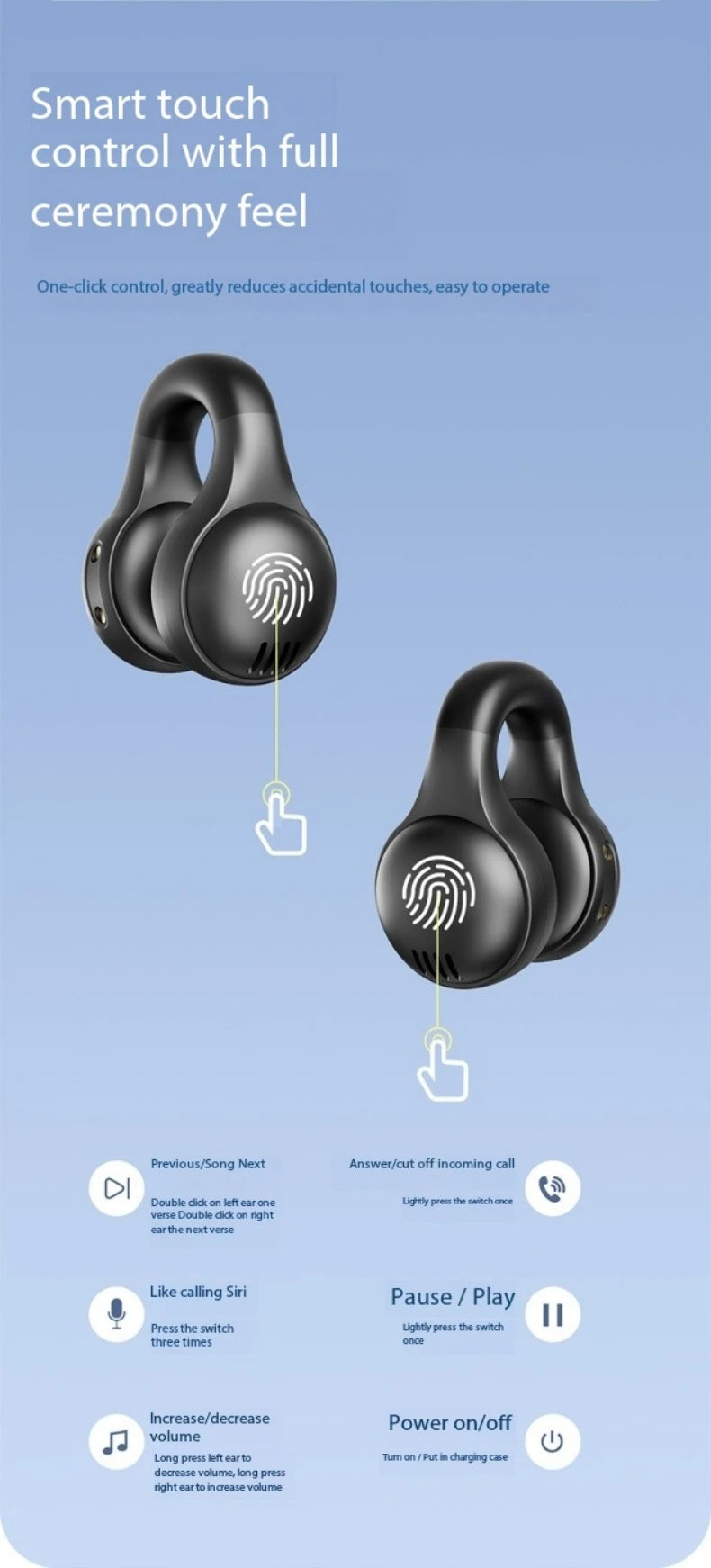 New Mirror-Style Digital Display Soft Silicone Ear Clip Wireless Bluetooth Headphones with Noise Reduction, High-Definition, and Lossless for Sports