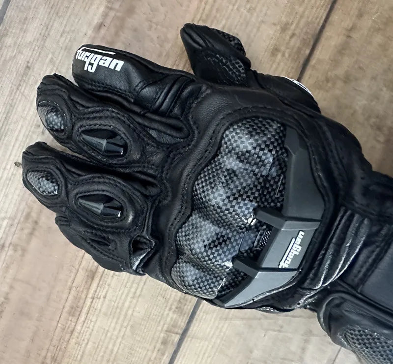Men's Genuine Leather Motorcycle Gloves Carbon Fiber Safety Defense Motocross Gloves Touch-screen Outdoor Driving Guantes Moto