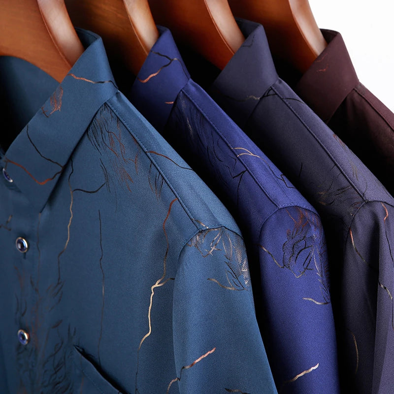 New Men's Casual Printed Short Sleeved Lapel Shirt for Summer Fashion Comfort No Ironing Wrinkle Resistant Top