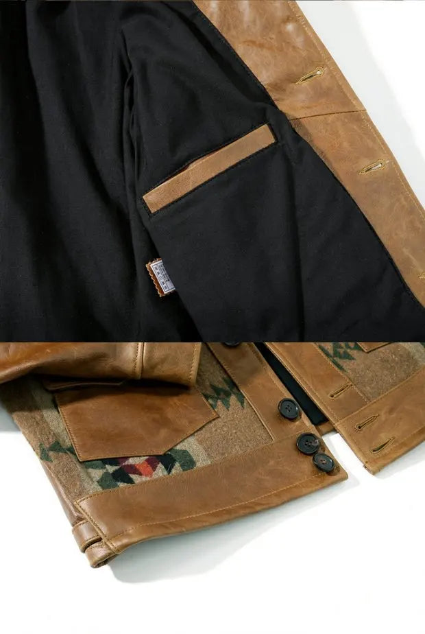 Authentic Cost Price American Retro Oil Wax Cowhide Jaet Men's Genuine Leather Coat Navajo Sle Outerwear Spring Casual