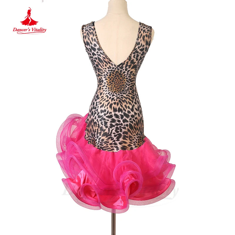 Latin Dance Dress V-Neck Wave Point Skirt Profession Custom Female Adult Child Elegant Performance Clothes Competition Clothing