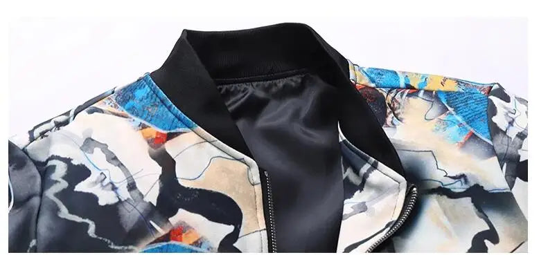 New Men Long Sleeved Baseball Collar Casual Sports Jacket Fashion Male Daily High Street Flower Coats