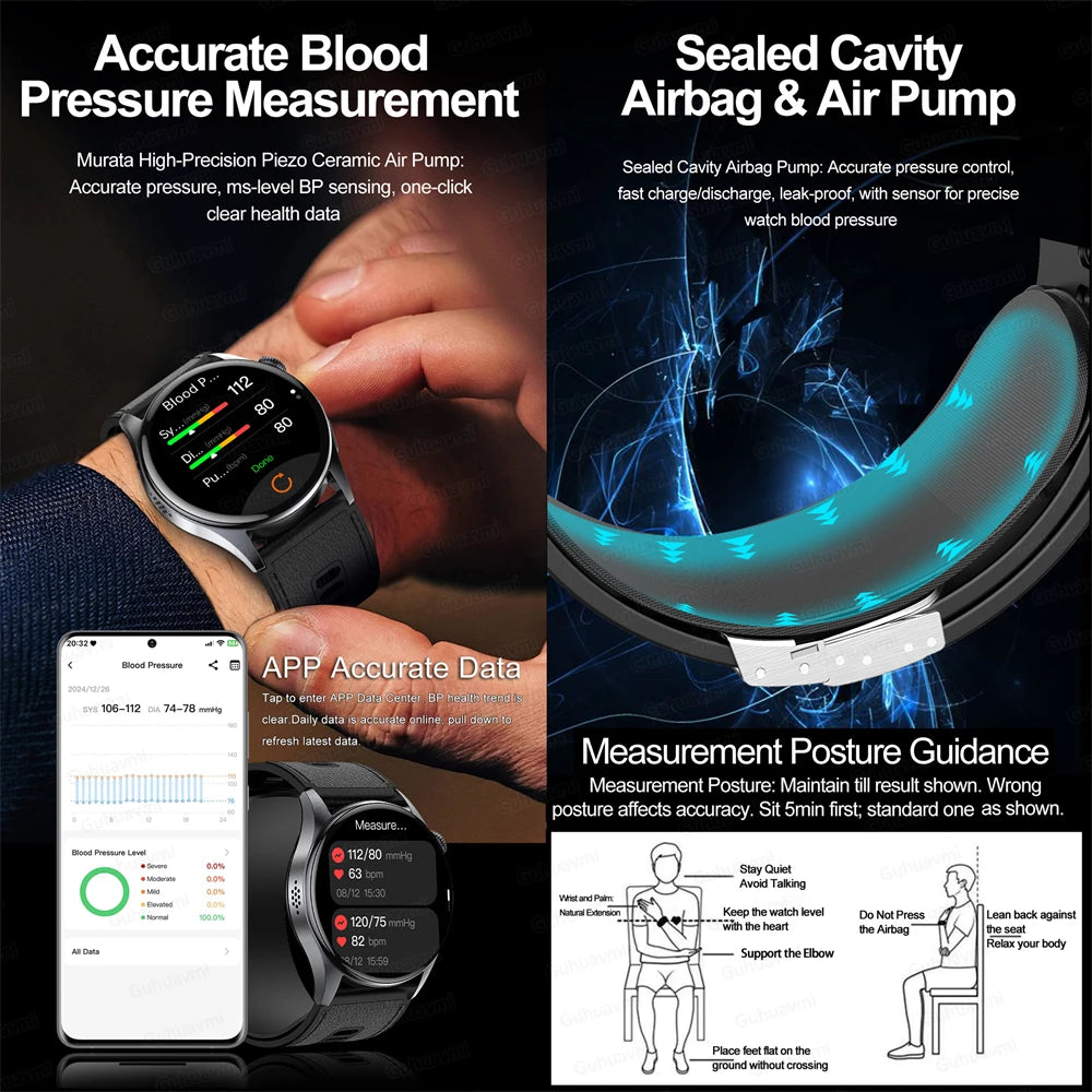 Smartwatch  AMOLED Screen Call ECG Sport Watchs Air pump Measurement BP Micro physical examination AI dial Smart Watch Men Women