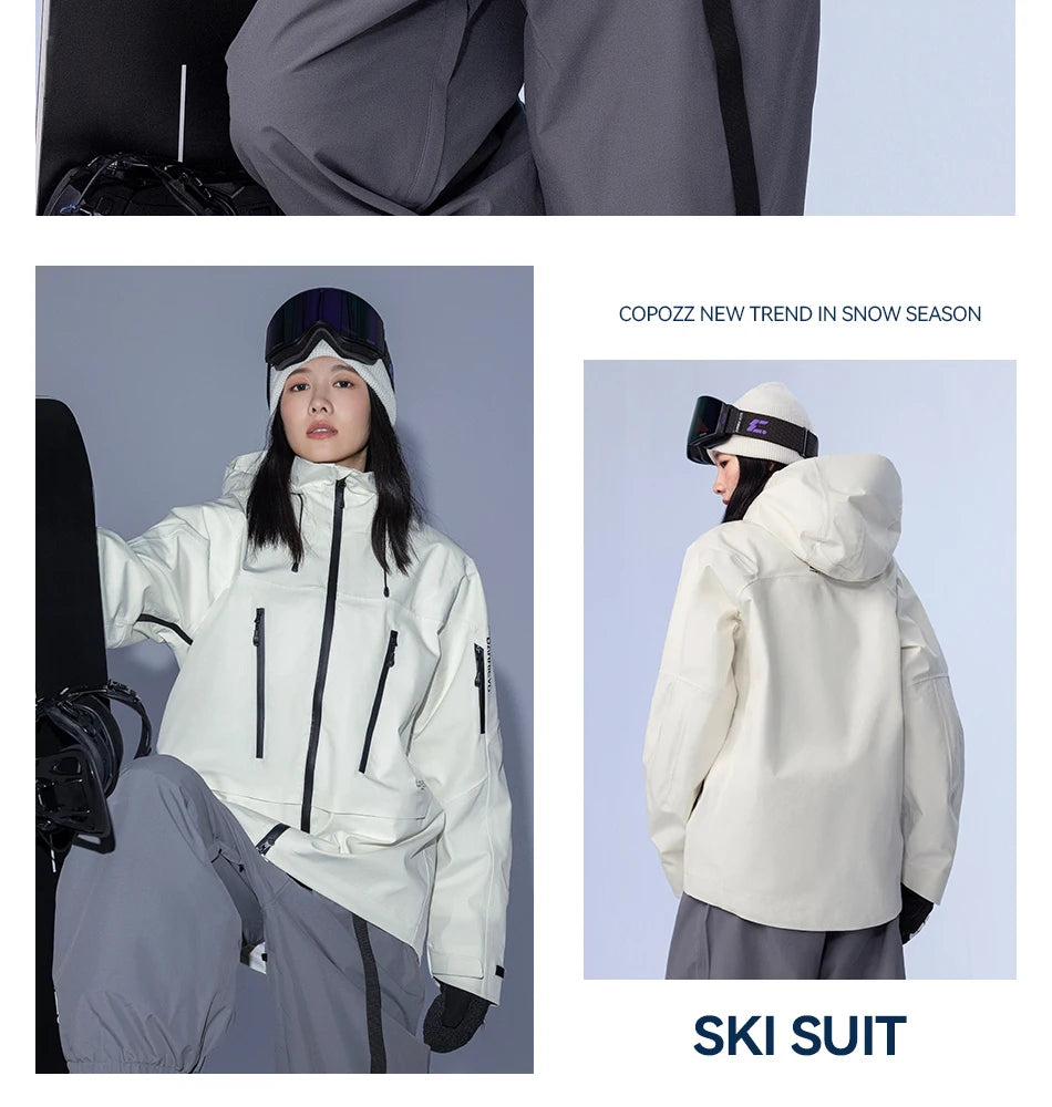 COPOZZ Ski Jacket Women Man Hooded Ski Wear Windproof Winter Overalls Hoodie Waterproof Outdoor Sports Clothing Snowboard